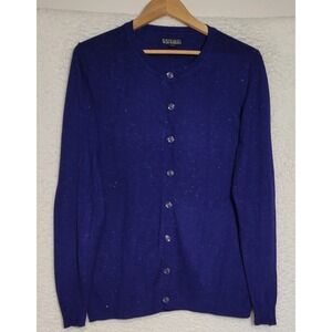 Nicole Miller Sweater Cardigan Blue Size L Button-Up Metallic Long‎ Sleeve 1203